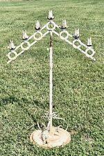 Vintage Chippy White Rod. Iron adjusable stand and top, 7 Candle Holder Antique picture