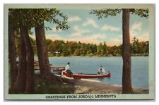 Postcard MN Scenic Greetings From Jordan Minnesota Canoe Lake c1940s Linen P21 picture