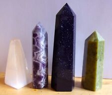 4 Standing Points Lot - SELENITE, AMETHYST, GOLDSTONE & OLIVINE- Free USA SHIP picture