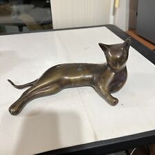 MCM ?   Large Bronze Reclining Cat Sculpture 11” picture