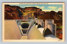 Boulder Dam NV, Arizona Spillway, Highway Bridge, Nevada Vintage Postcard picture