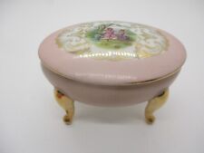 Vintage Footed Porcelain Trinket Box with Victorian Scene picture