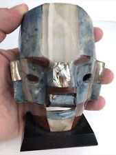 Vintage Cozumel Mexico Inlayed Stone Abalone Aztec Tiki Mask Paperweight picture