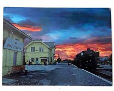 1968 Vintage Postcard, Hell Norway Train Station, Hellish Red Evening Sky picture