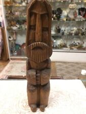 Vintage Mid Century Wood Carved Seated Bearded Man 12” Tall picture