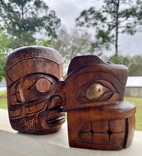 Northwest Coast Old/Vintage Carved Cedar Masks…Both Signed picture