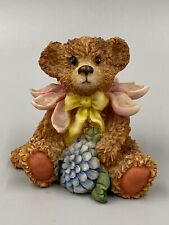 Artmark Vintage 3” Sitting Teddy Bear W/ Blue Flower Figurine picture