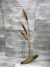 VTG MCM Original Midcentury Wall Hanging Art CatTails Copper Wood Lily Pad 36” picture