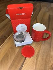 David’s Tea Nordic Mug W/infuser And Lid Cherry Red Diamond Weave In Box Gift picture