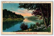 1941 Greetings From Argyle Lake River Grove Mountain Michigan MI Posted Postcard picture
