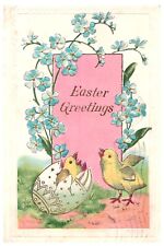 EASTER GREETINGS.HATCHED YELLOW CHICK.VTG EARLY EMBOSSED POSTCARD*B15 picture