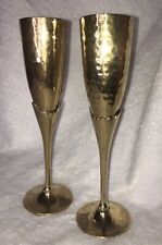 Hammered Brass Long Stemmed Chalice Champagne Flutes picture
