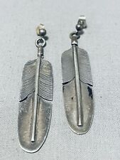 BEST VINTAGE NAVAJO SIGNED STERLING SILVER LARGE FEATHER EARRINGS picture