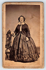 Original Old Vintage Antique Photo CDV Beautiful Lady Dress New York 1800's picture