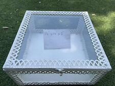 Gorgeous square white lacy metal and glass box with latch. Great for Weddings picture