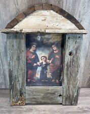Vintage RETABLO MARY JESUS JOSEPH Painting On Tin Spanish Colonial Christmas ART picture