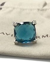 David Yurman 925 Silver Cushion On Point 20mm Hampton Blue Diamond Ring Size 7.5 picture