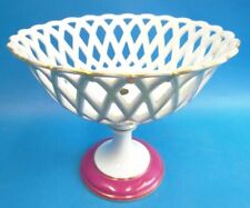 White Pink Porcelain Decorative Reticulated Display Centerpiece Fruit Bowl Old picture