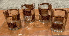 GEORGES BRIARD DOUBLE OLD FASHIONED WINDOW PANE GLASSES SET 4 BROWN GOLD LN picture
