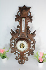 Antique French black forest wood carved design birds dog hunting barometer  picture