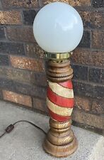 Antique Barber Pole Wooden Table Lamp White Globe Vintage Light picture