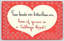 Comics~2 Heads Better Than 1~Yours Is A Cabbage Head~Hearts~Vintage Postcard picture