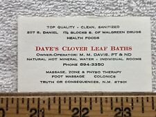 Vintage Business Card Dave's Clover Leaf Baths Truth Consequences New Mexico picture