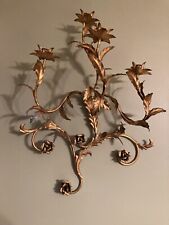 Vintage Rare Large MCM Gold Floral Leaf Candle Holder Iron Wall Sconce picture