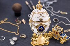 Royal Imperial White Faberge Egg Replica : Large 6.6 inch + Carriage by Vtry picture