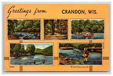 Postcard: WI Outdoors, Fishing, Greetings From Crandon, Wisconsin - Unposted picture