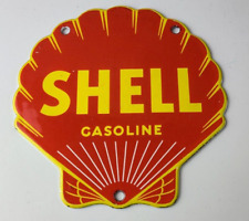 Vintage Shell Gasoline Sign - Gas Oil Pump Porcelain Small Man Cave Wall Sign picture
