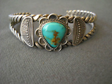 Native American Navajo Royston Turquoise Sterling Silver Stamped Rope Bracelet picture