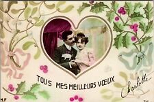 RPPC Couple Hand Tinted Heart Portrait Style Studio Posed P.U. 190? (A434) picture