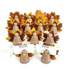 Handmade Thanksgiving Turkey Place Card Setting 13pcs Clay Pot w Leaf Feathers picture