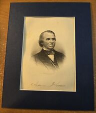 Andrew Johnson - Authentic 1889 Steel Engraving w/Signature - Matted picture
