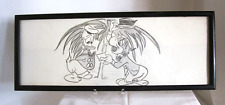 Donald Duck & Jose Carioca Wood Framed w/ Glass Pencil Drawing -14 1/2