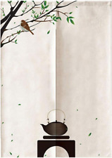 Japanese Noren Doorway Curtain Tapestry Teapot (Branches and Birds,33.5 Inches X picture