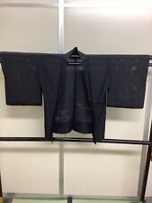 Japanese Vintage Kimono Haori Jacket Pure silk black family crest Height 30.31in picture