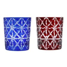 NEW Pair Kiriko Rock Glasses Blue & Red Japanese Style Traditional for Gift picture