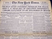 1945 SEPT 7 NEW YORK TIMES - TRUMAN GIVES CONGRESS PROGRAM FOR PEACE - NT 261 picture