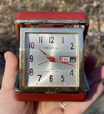 Vintage Yokyo Tokei 2 Jewels Red TESTED - Works - Alarm Folding Clock MCM RETRO picture