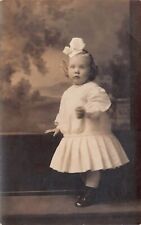 RPPC Antique 1910s Photo Postcard Edwardian Girl Child White Dress Bow Cute K10 picture