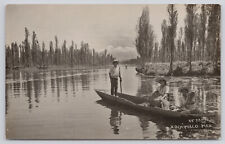 Xochimilco Mexico RPPC Real Photo Postcard Active Indians Natives Boat picture