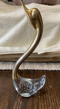 Vintage Brass Swan 10 Inches Hand Blown Glass Bottom, Large picture