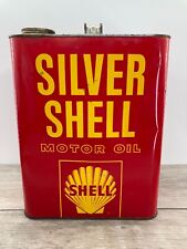 Vintage Silver Shell Motor Oil Can 2 Gallon Retro Advertising Farm Fresh SAE 30 picture