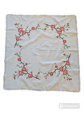 Handstitched tablecloth square 36 x 36 inch floral lace trim VINTAGE picture