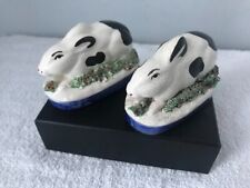 2 Vintage Otagiri Bunny Rabbits Hand Painted Ceramic Figurines Home Decor. picture