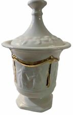 Vintage Greecian style White Ceramic Covered Vase Handmade picture