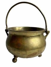 Antique Solid Brass Pot Russian Footed Cauldron Planter Rustic Patina Decor  picture