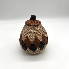 African Handcrafted ZULU Tribe Woven Herb Basket with Lid Medicine Shaman 4 1/2
